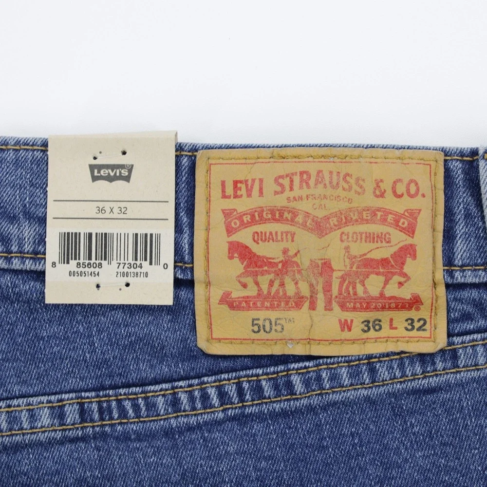 Levi's 505 Men's Regular Fit‎ Stretch Denim Straight Jeans Blue Size W36 L32